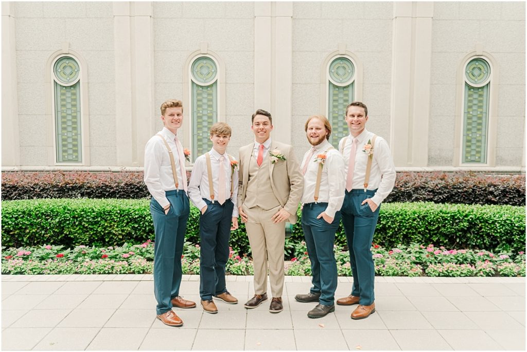 Groomsmen Pictures with coral and pink ties