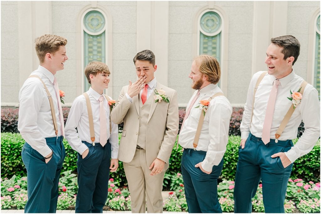 silly Groomsmen pictures at the Houston Temple