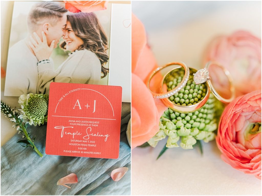 Coral colored wedding invitation