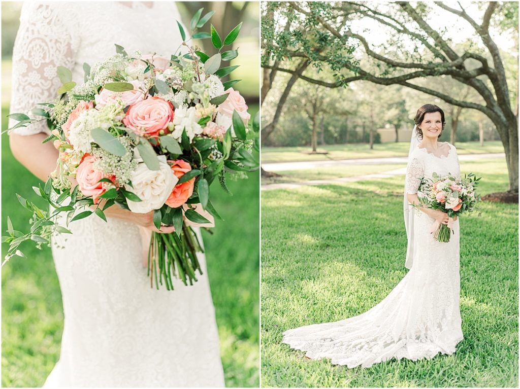 Cypress Texas bridal session with coral florals