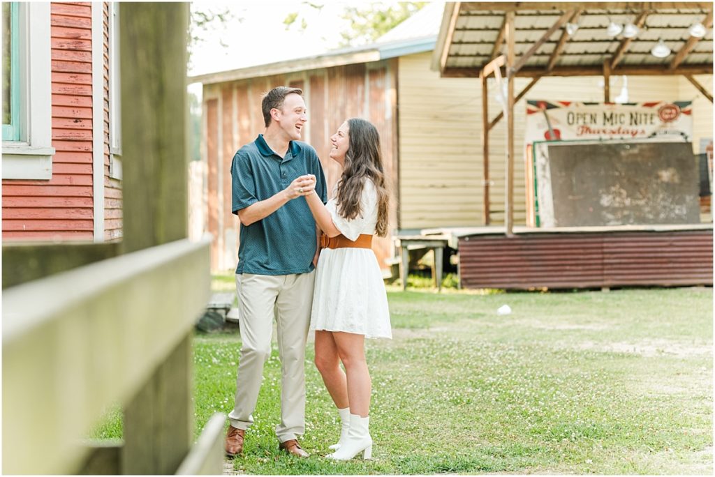 Engagement Session in Old Town Spring with colorful houses.