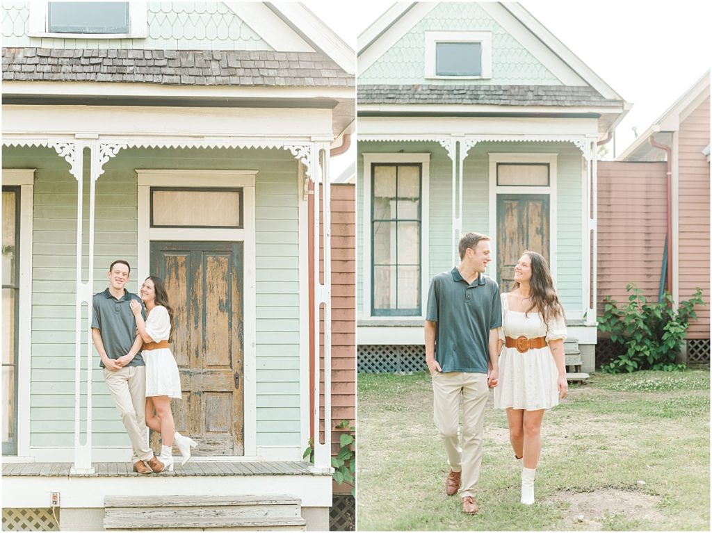 Engagement Session in Old Town Spring with colorful houses.