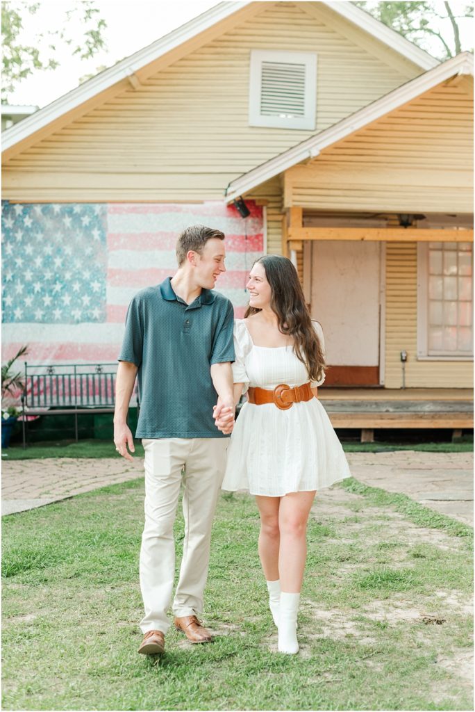 Retro Engagement Session in small Houston downtown