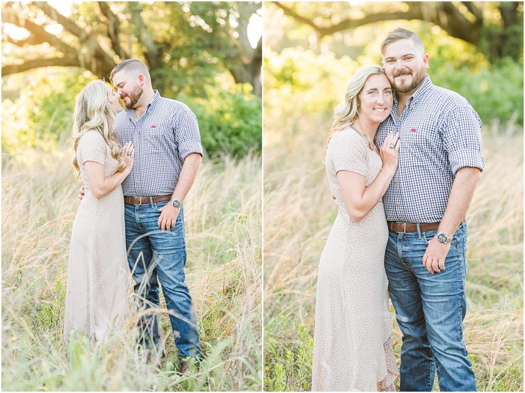 Engagement photos in tall grass at Brazos Bend