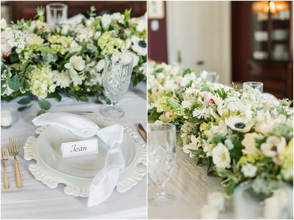 Wedding table setting with white flowers