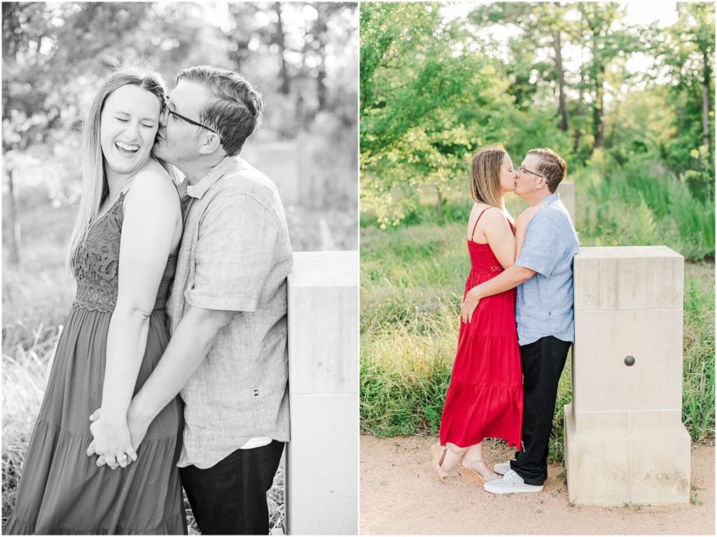 Red sun dress at summer houston engagement session