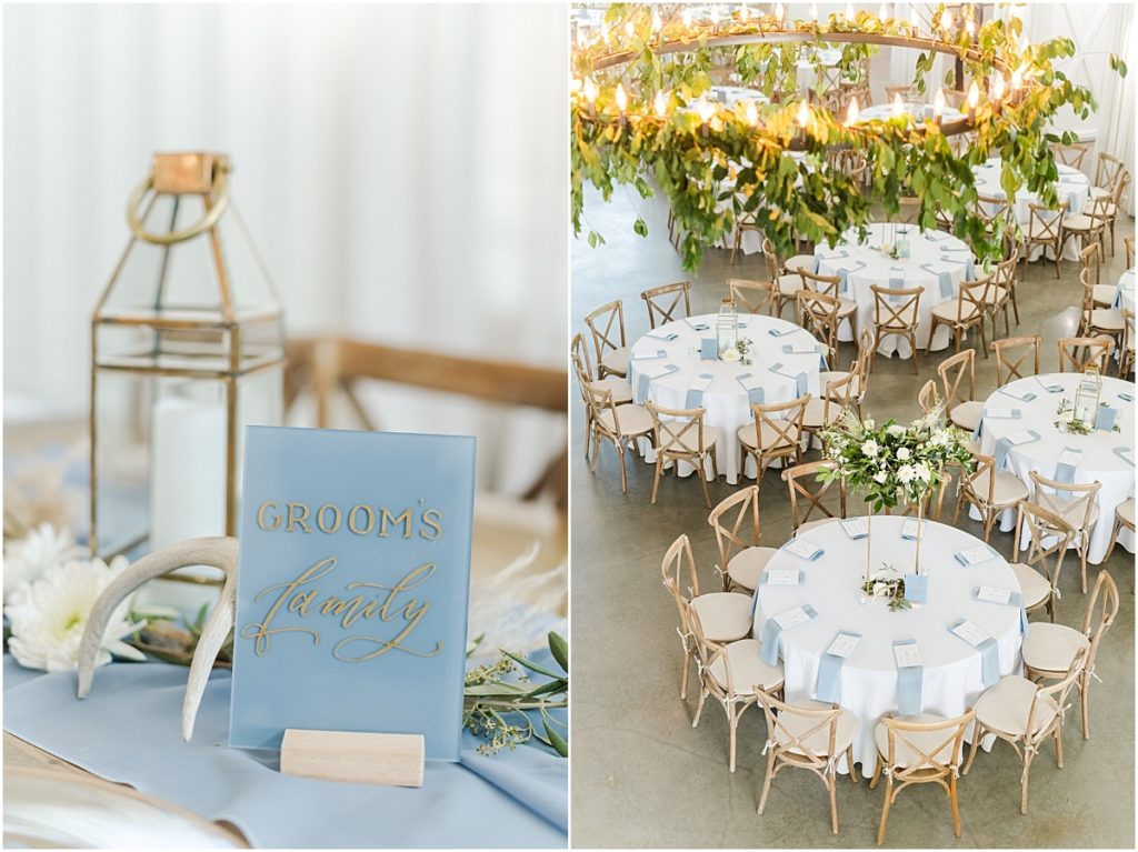 Dusty blue wedding reception details