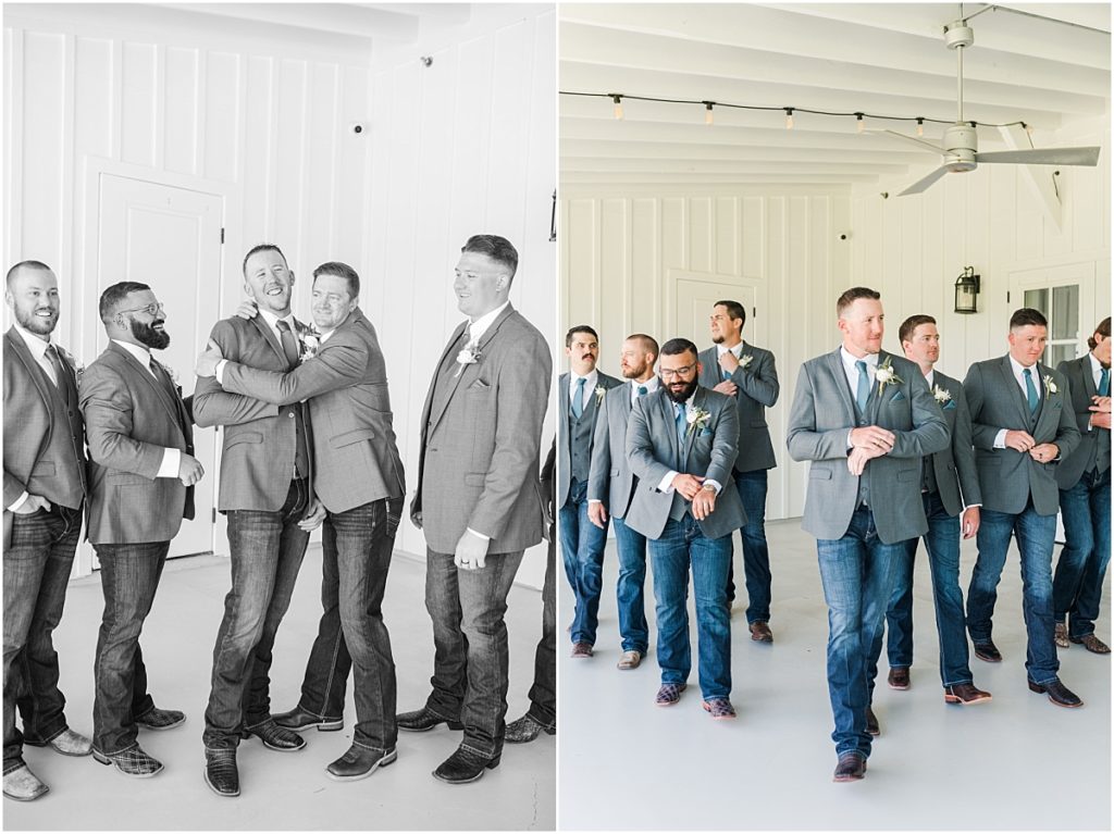 Groomsmen at the Farmhouse in dusty blue ties