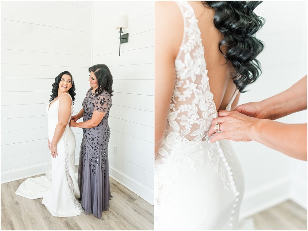 Bride getting ready in the Farmhouse Bridal suite