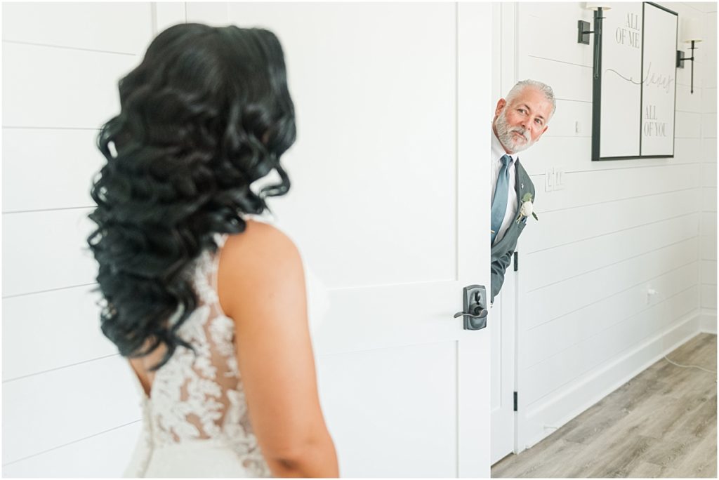 Father and Daughter first look in The Farmhouse bridal suite