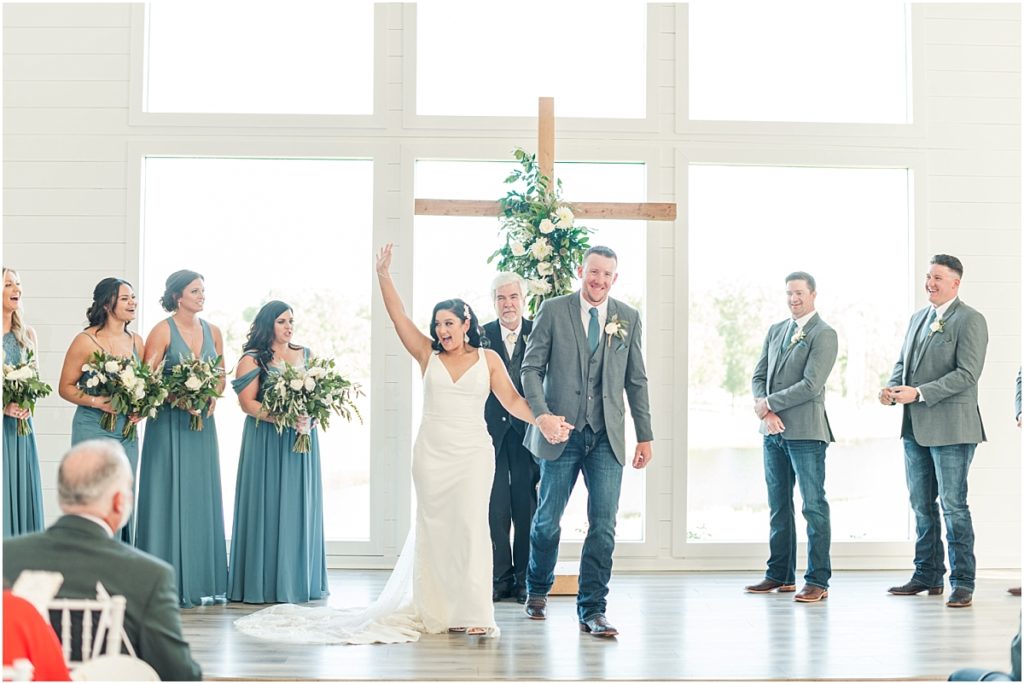 Wedding recessional in The Farmhouse chapel