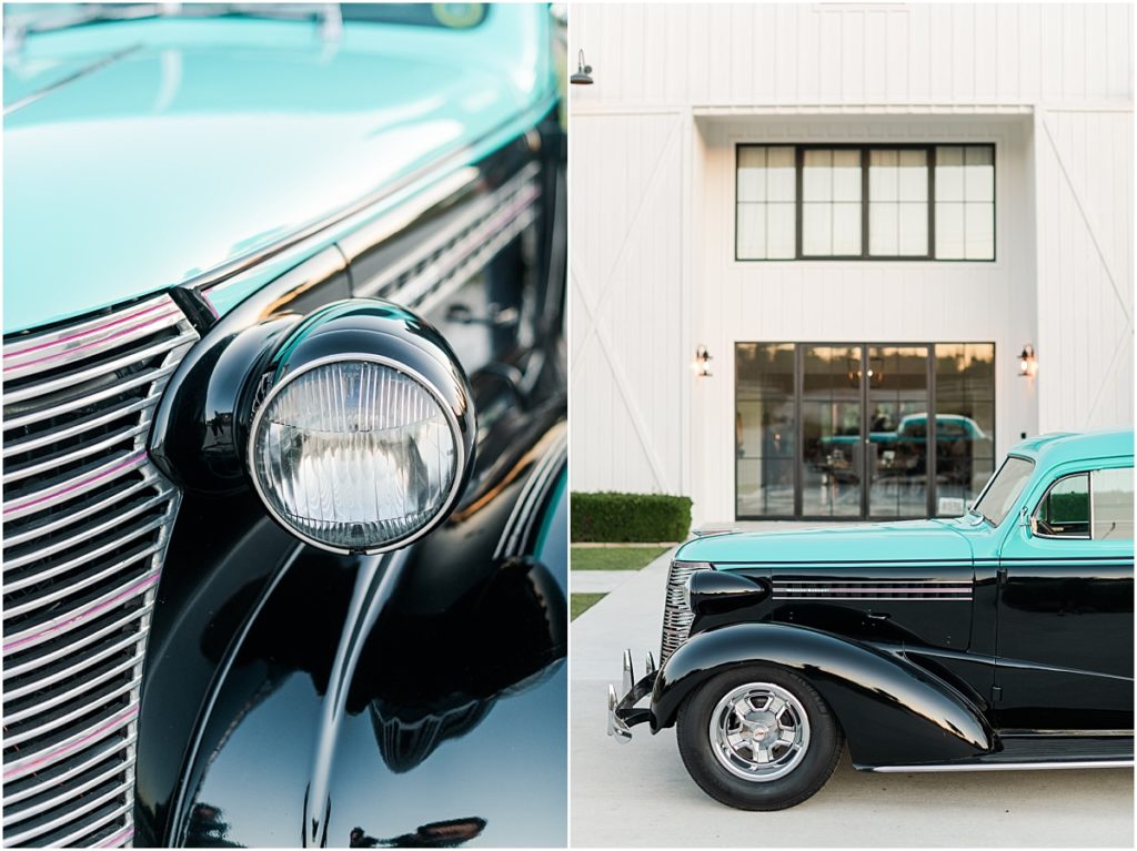 Tourquoise and black vintage getaway car
