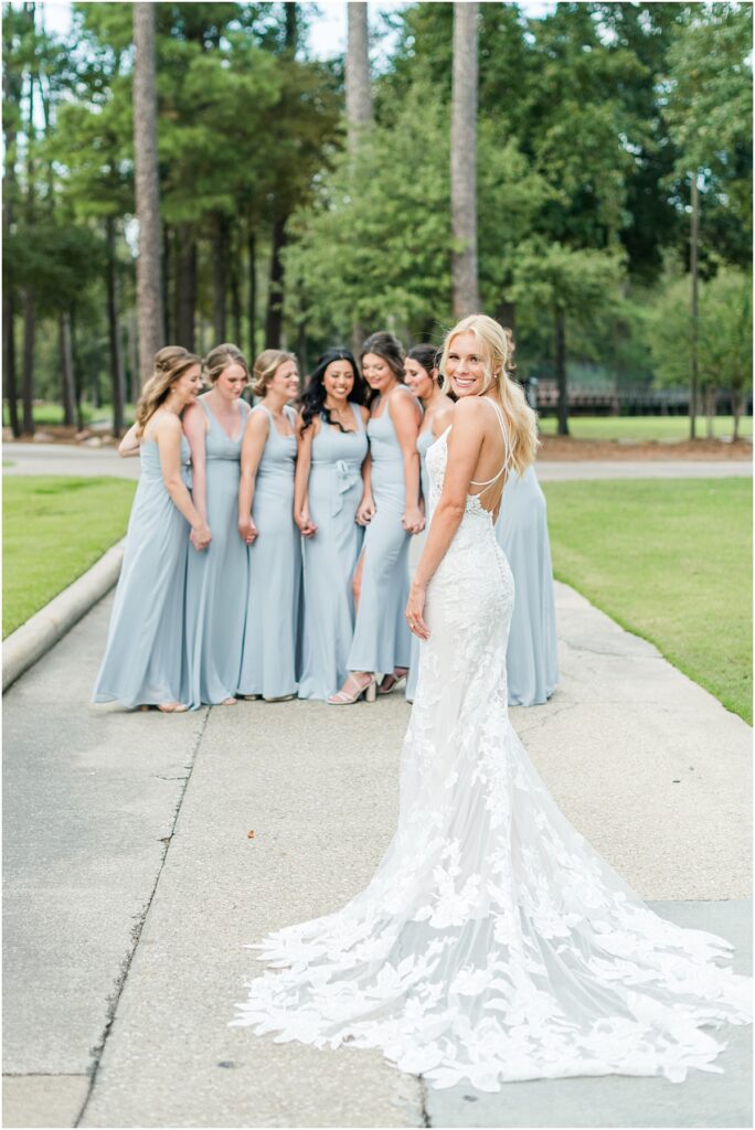 Bridesmaids first look with bride at a Houston Wedding