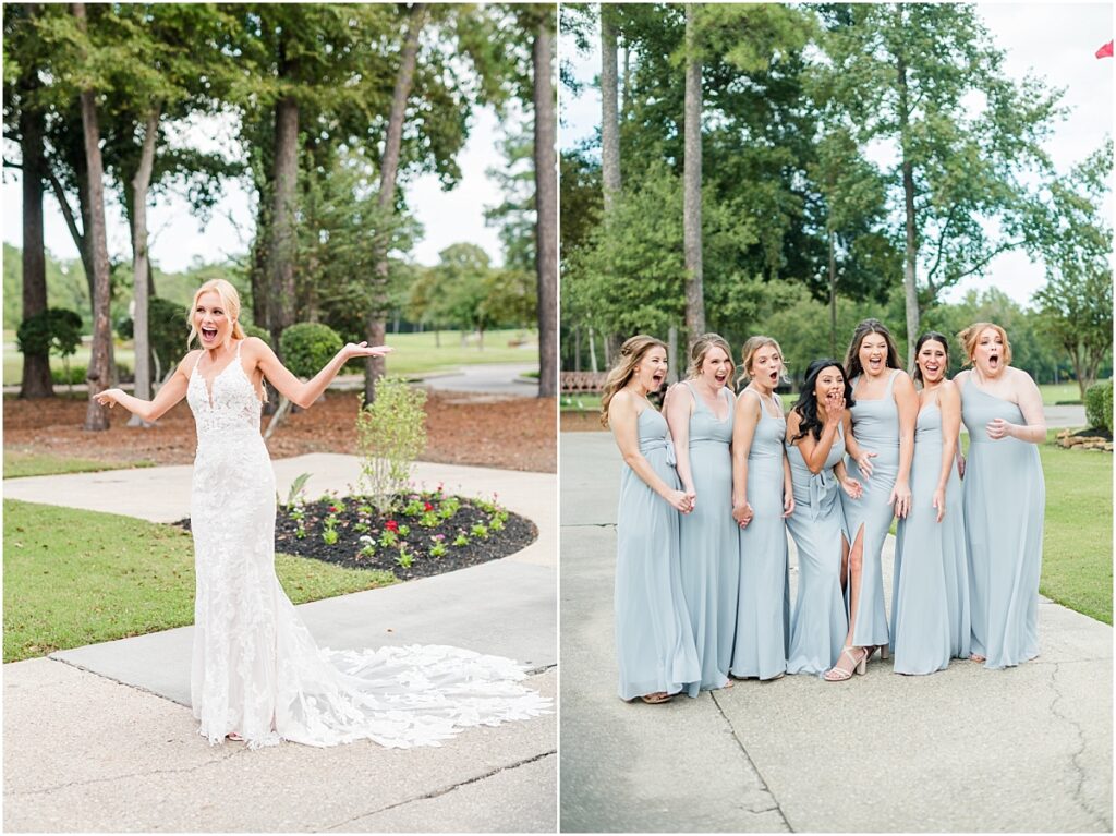 Surprised bridesmaids seeing the bride for the first time at the Woodlands Country Club Wedding