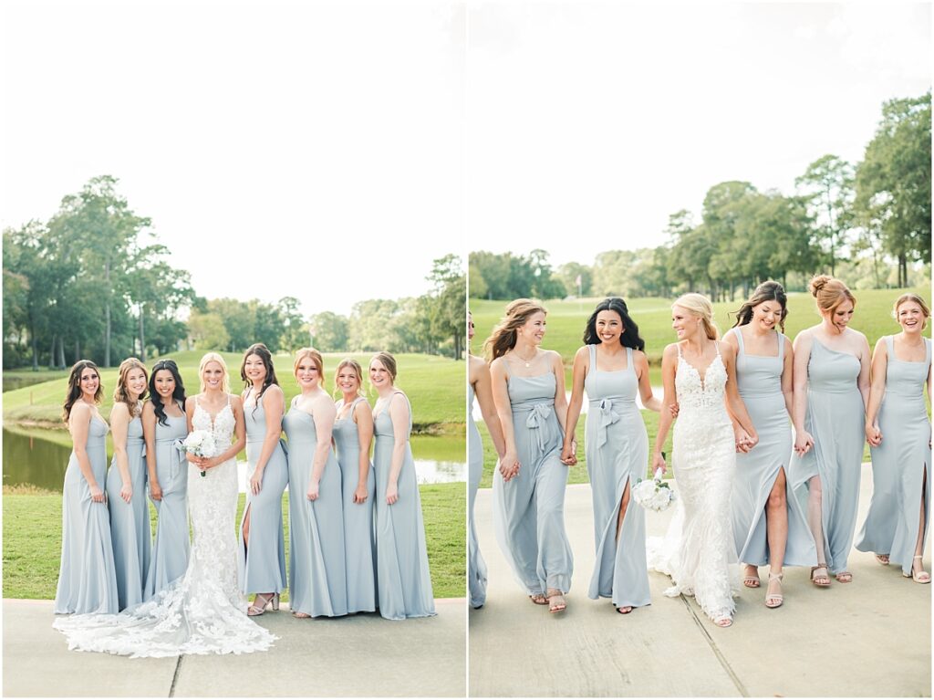 Bridesmaids wearing light blue dresses at Houston wedding