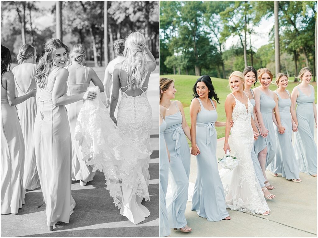Beautiful bridesmaids enjoying pictures with a The Woodlands wedding photographer