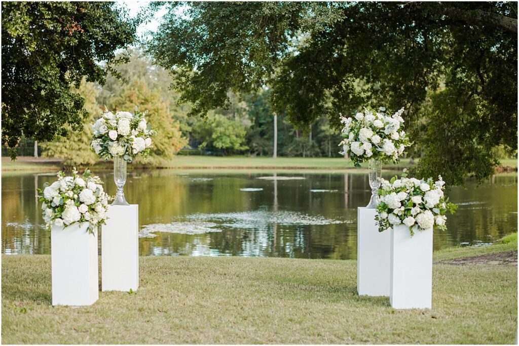 White flowers for a wedding ceremony at The Woodlands Country Club