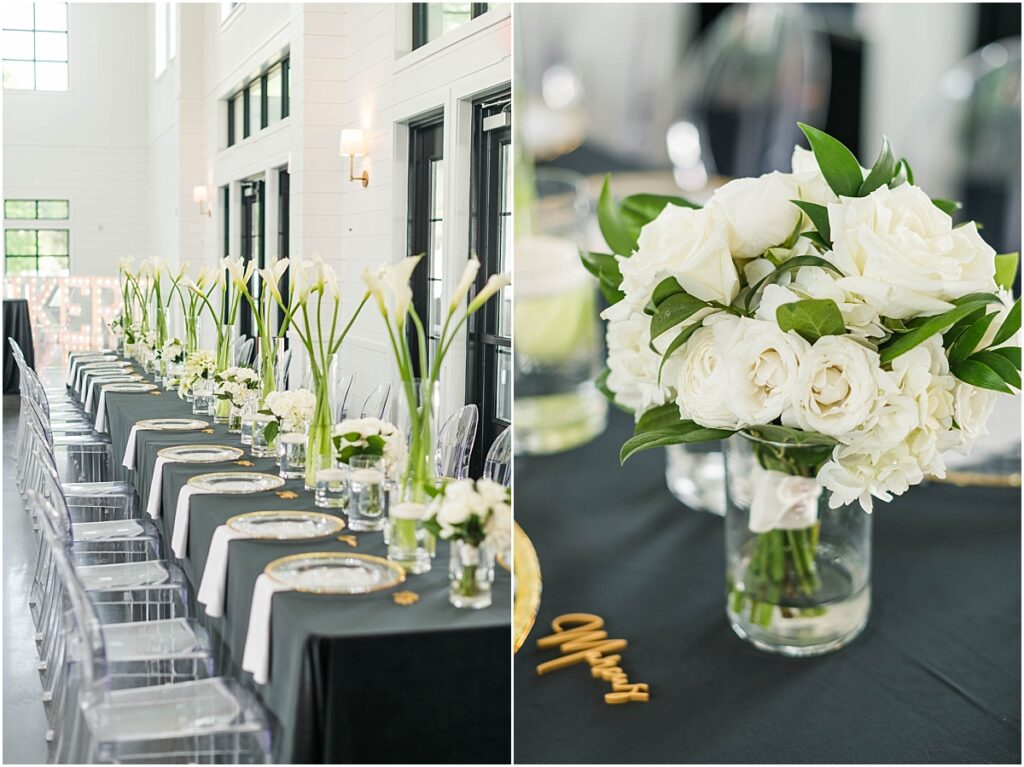 Boxwood Manor wedding reception decor with white lillies