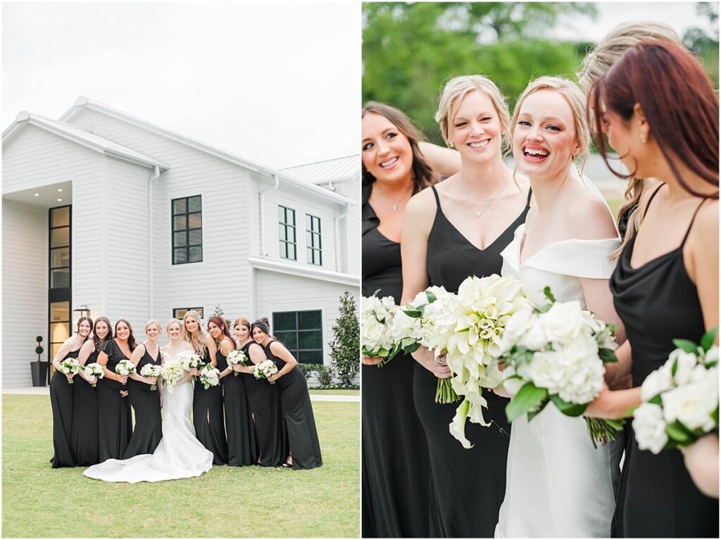 Bridesmaids pictures in front of Boxwood Manor.