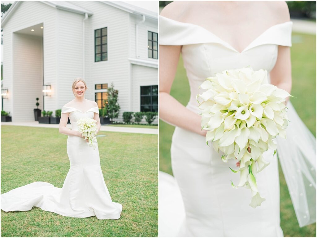 Bridal pictures in front of Boxwood Manor