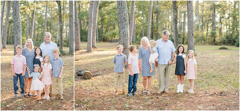 Pictures of grandparents with all of their grandkids in a St. Augustine Fl park with trees.