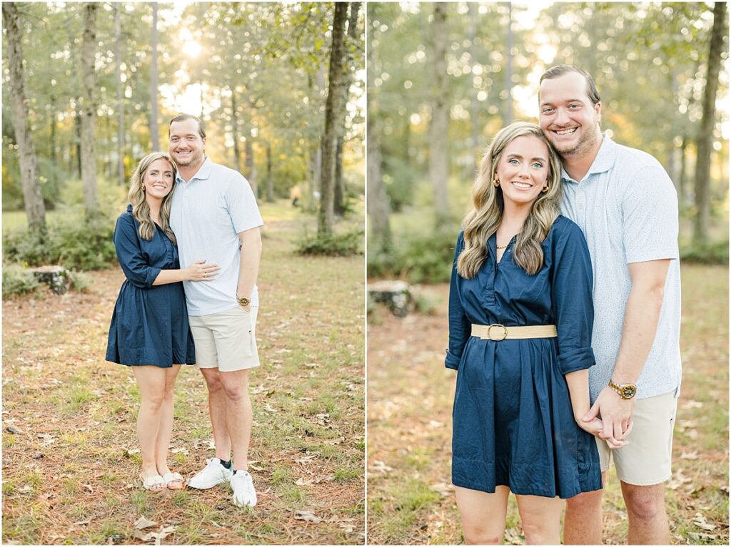 A couple wearing blue in a park during their St. Augustine family pictures