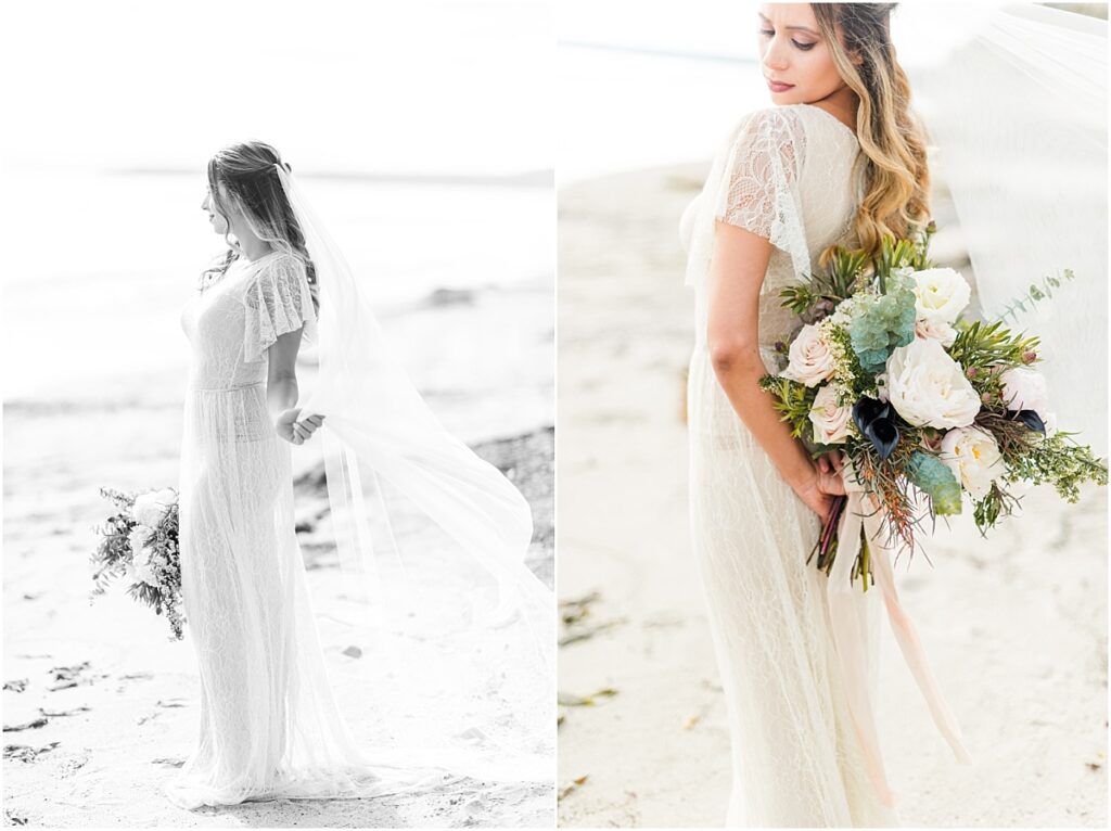 Bride standing on the beach on St. Simons Island