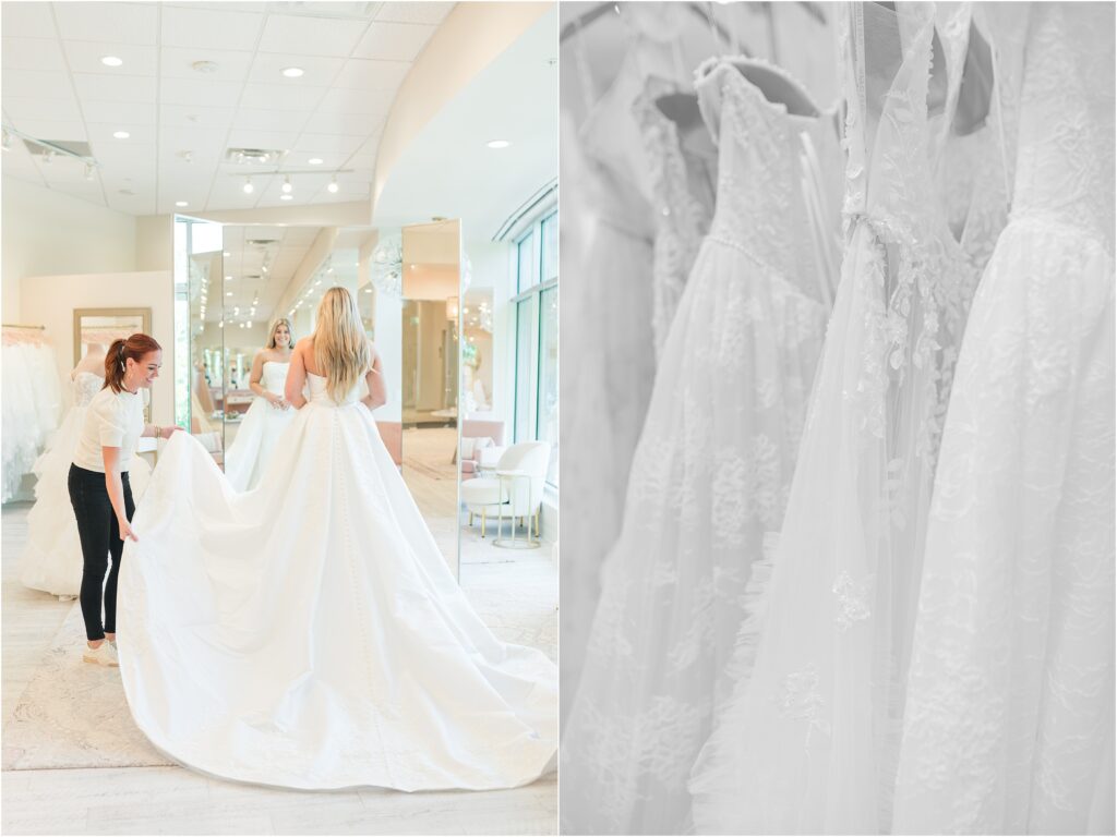 Trying on dress at a Jacksonville bridal shop