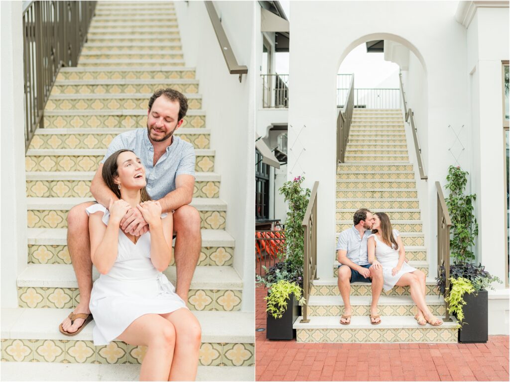 Engagement session on the yellow stairs in Atlantic Beach