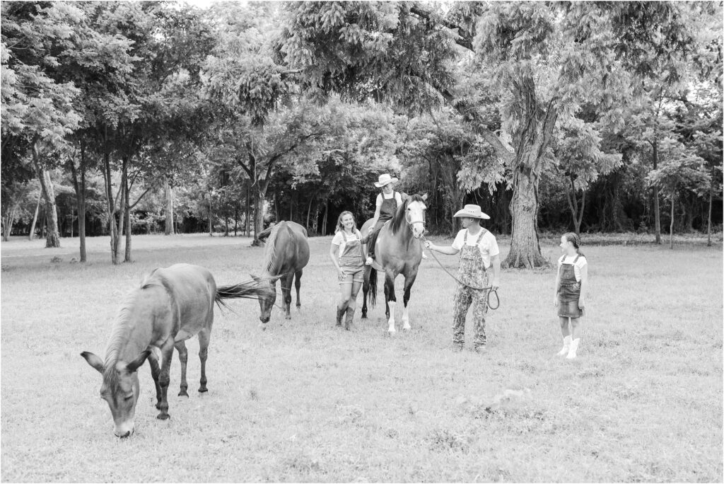Walking with horse for their Houston family pictures