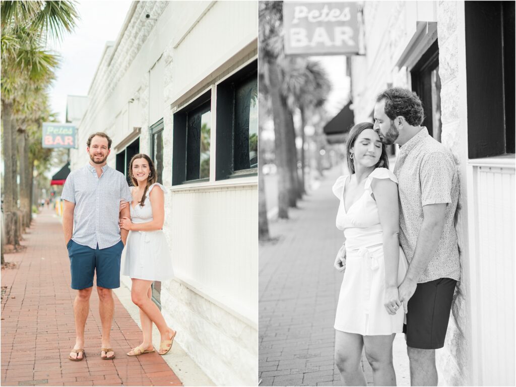 Engagement session in Atlantic Beach Florida in front of Petes Bar