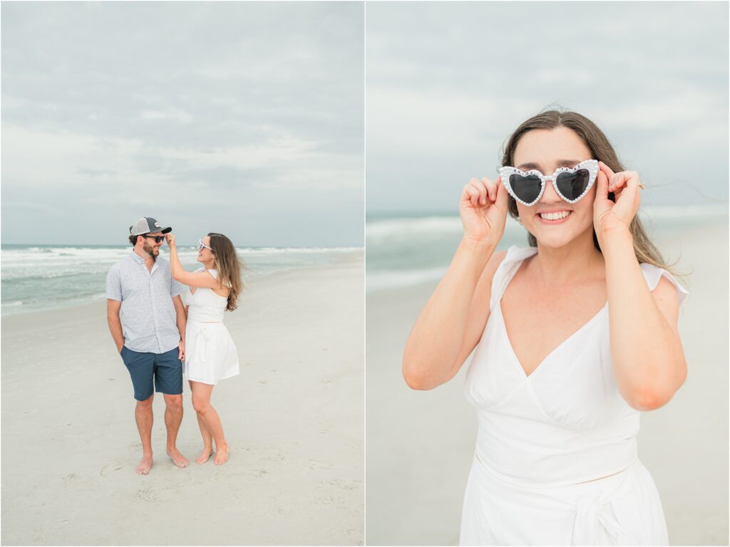 Sunglasses on the beach during their Jacksonville engagement session