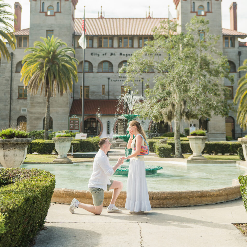 Getting engaged in St. Augustine in front of the Lightner Museum