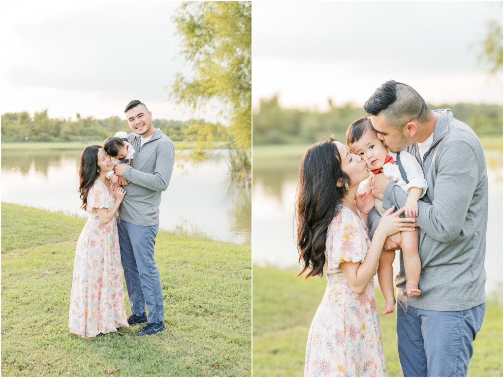 Mom and dad snuggling with their baby boy during family pictures in Jacksonville Florida