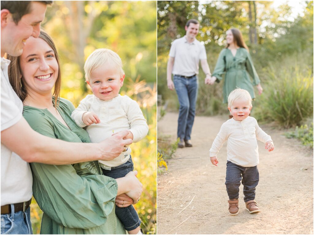 Baby boy running down a dirt path at his jacksonville family pictures