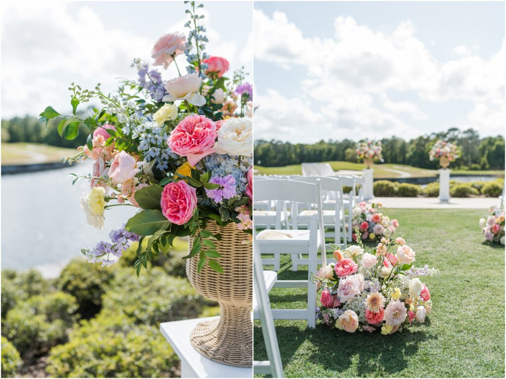 Spring flowers at a St. Johns Golf & Country Club wedding ceremony
