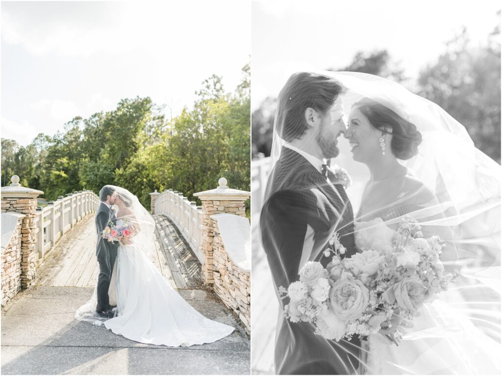 Bride and Groom under the veil during pictures on the St. Johns Golf & Country Club wedding.