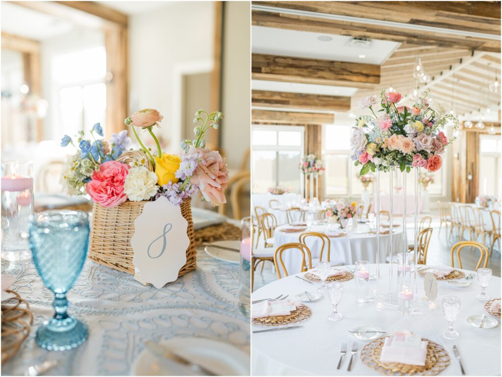 Spring floral centerpieces at St. John's Golf & Country Club wedding reception